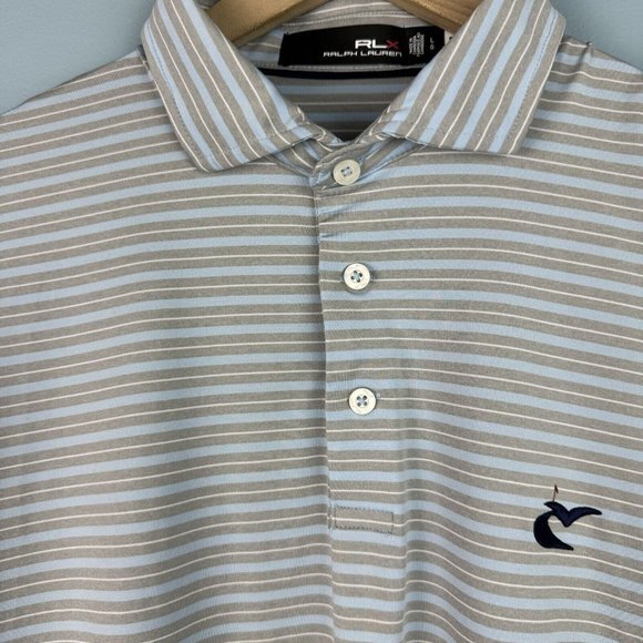 Ralph Lauren RLX Mens Golf Polo Shirt Grey Blue‎ Striped Performance Size Large - Picture 2 of 8